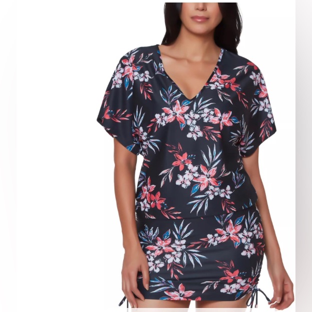 Bar Iii Black Multi Tropical Escape Floral-Print Caftan Cover-Up Size S New